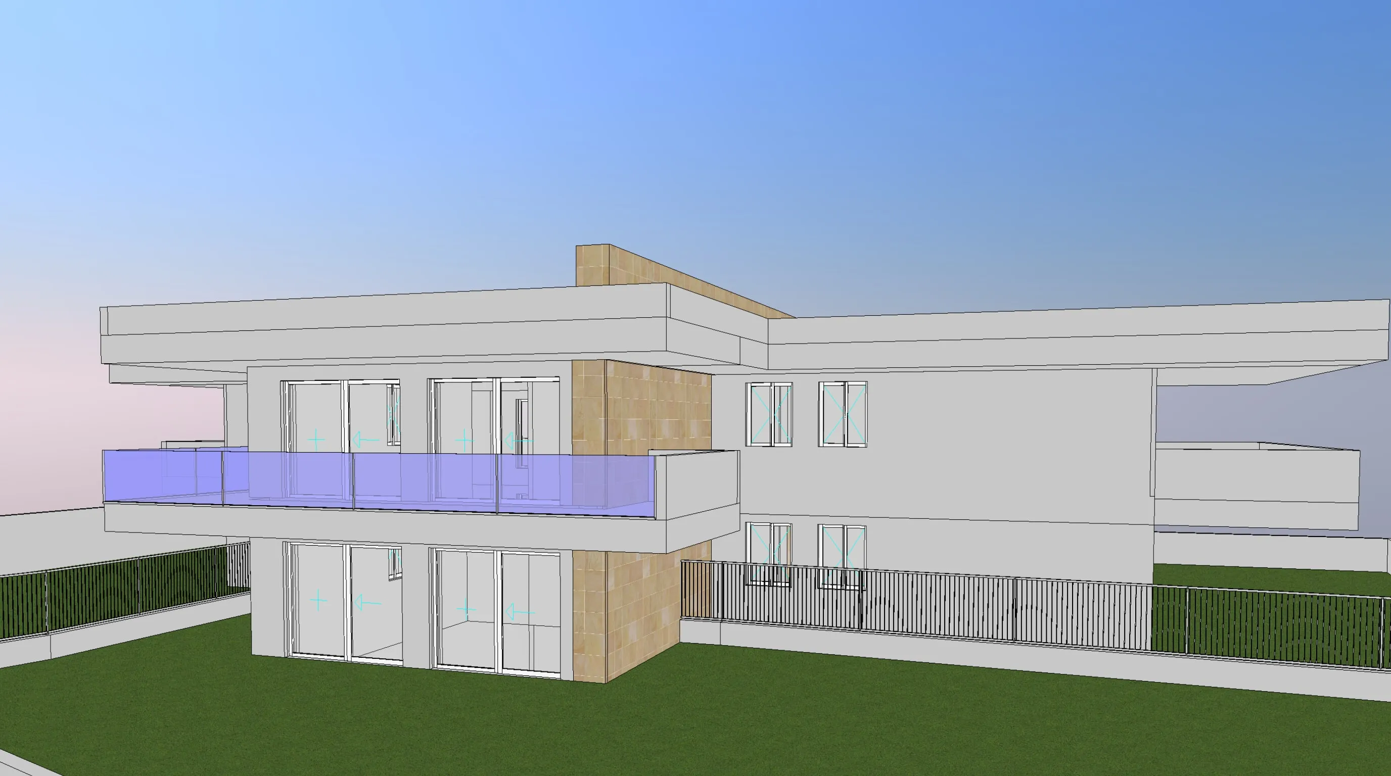 Vista del modello BIM: un corpo dell’edificio visto dal giardino