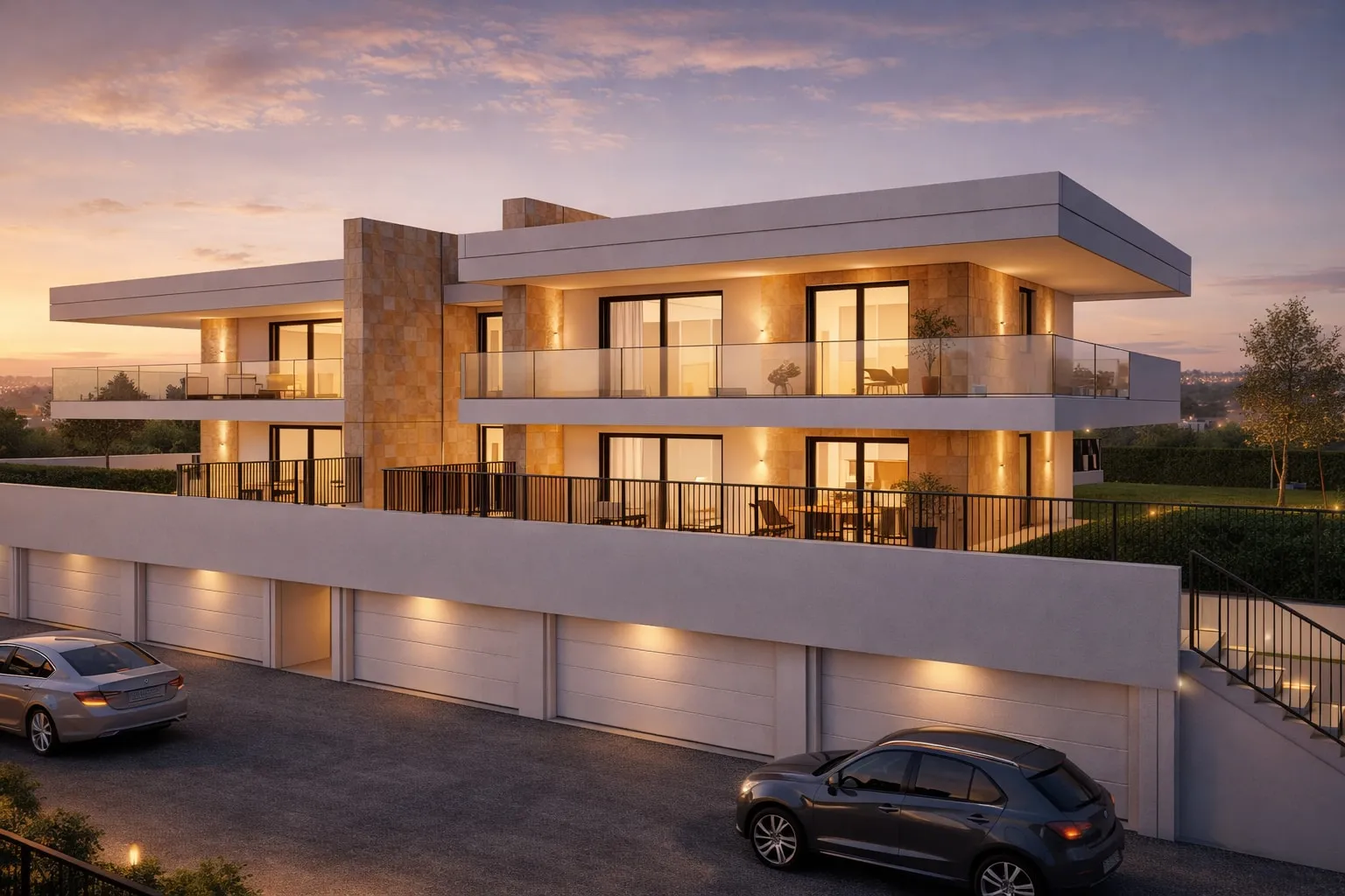 Rendering: l’edificio visto dal piazzale dei box